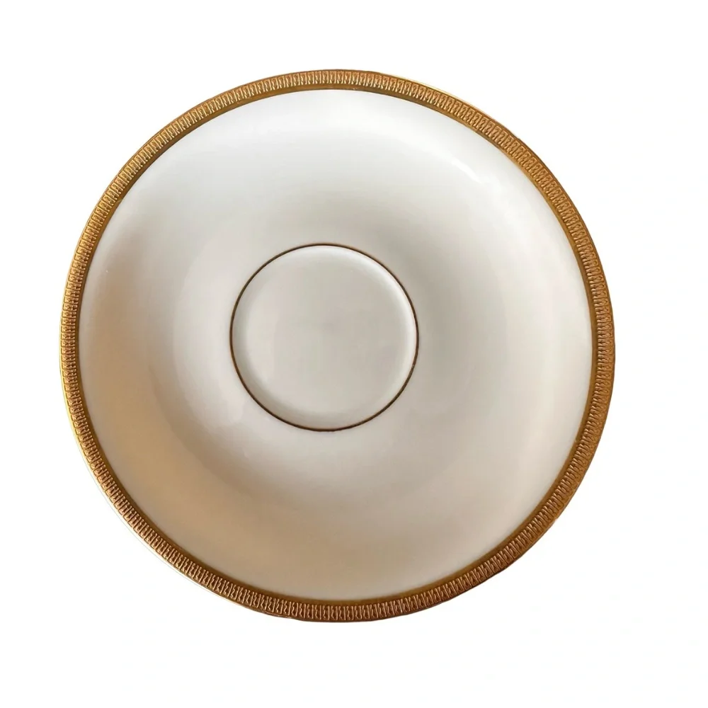 LENOX Tuxedo Collection Ivory Bone China Cup & Saucer (set of 3) Gold Encrusted